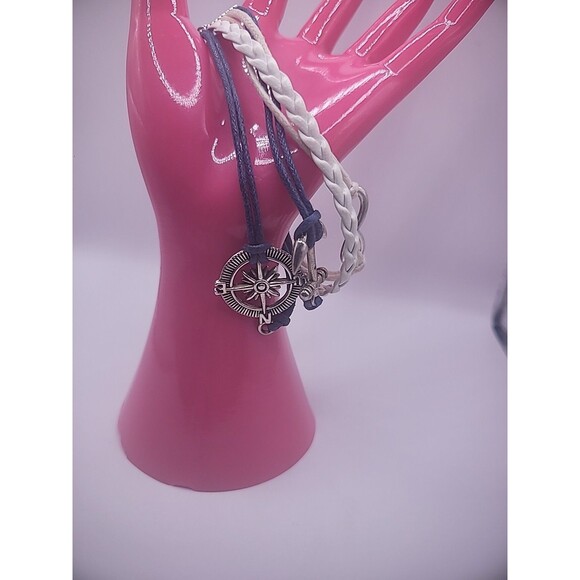 Vintage Bracelet Multi Strand Wrap Blue White Nautical Compass Anchor Infinity - Picture 1 of 10